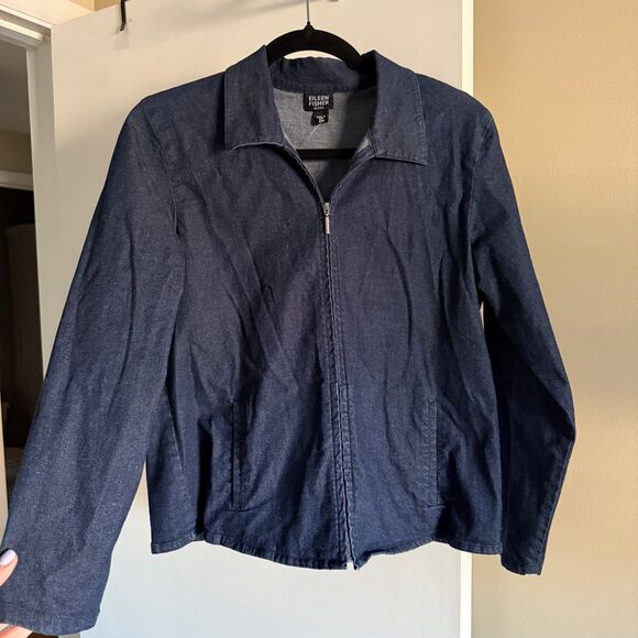 Eileen Fisher Denim Lightweight Zip Up Shirt Jacket Blue Size PM Petite Jean - Picture 1 of 9